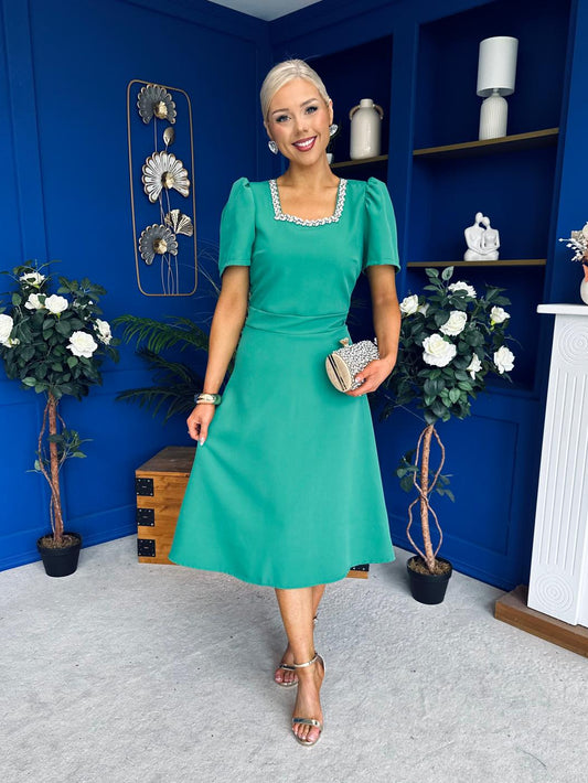 Florence Embellished Occasion Midi Dress Green