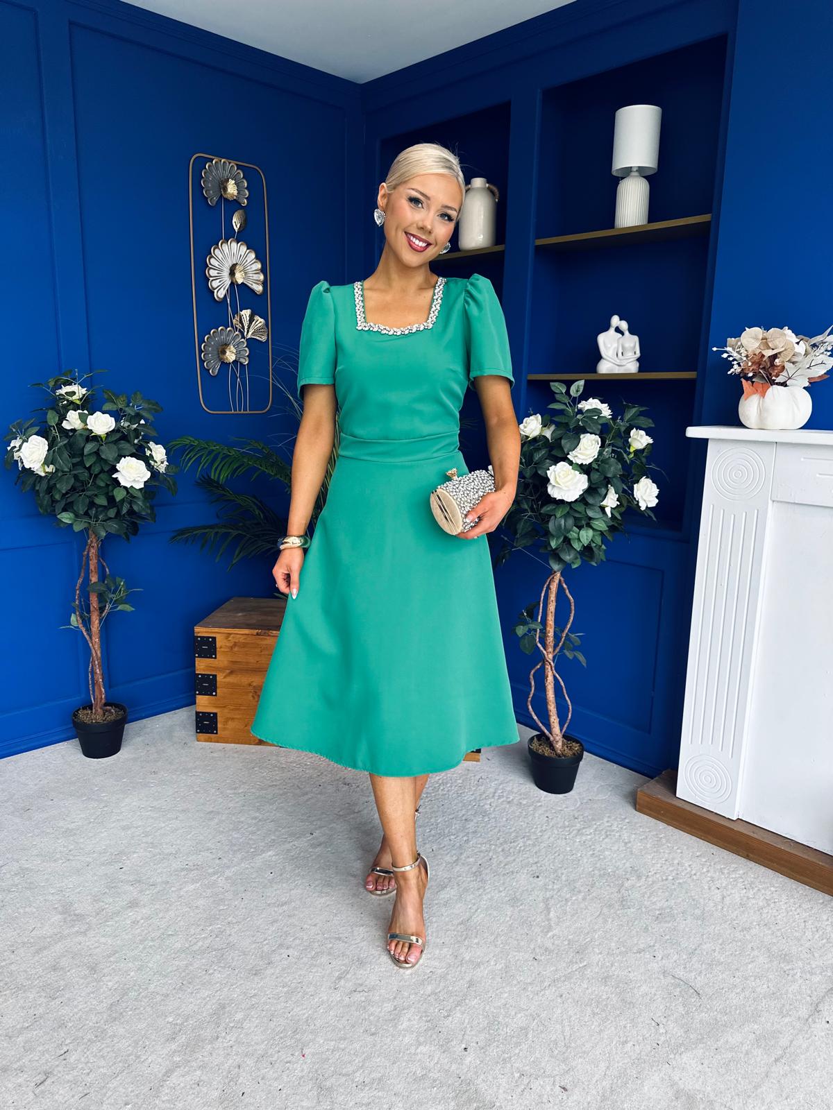 Florence Embellished Occasion Midi Dress Green