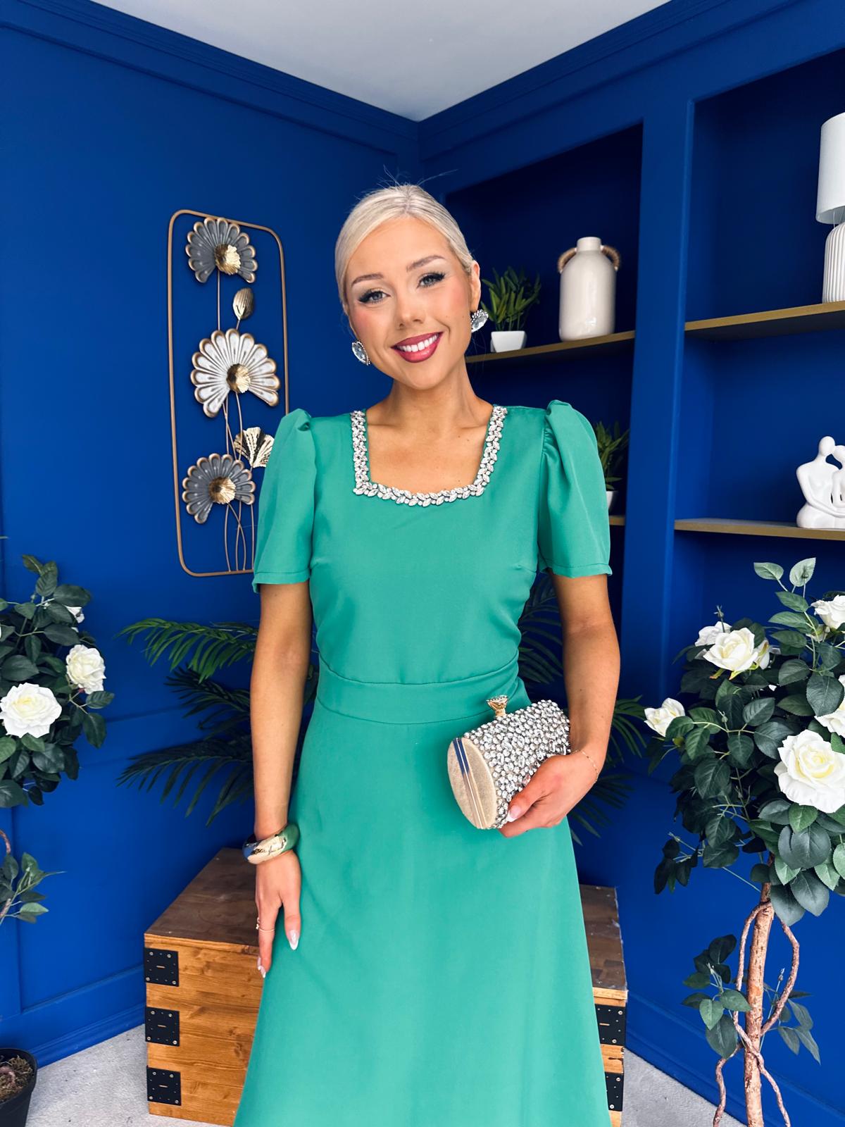 Florence Embellished Occasion Midi Dress Green