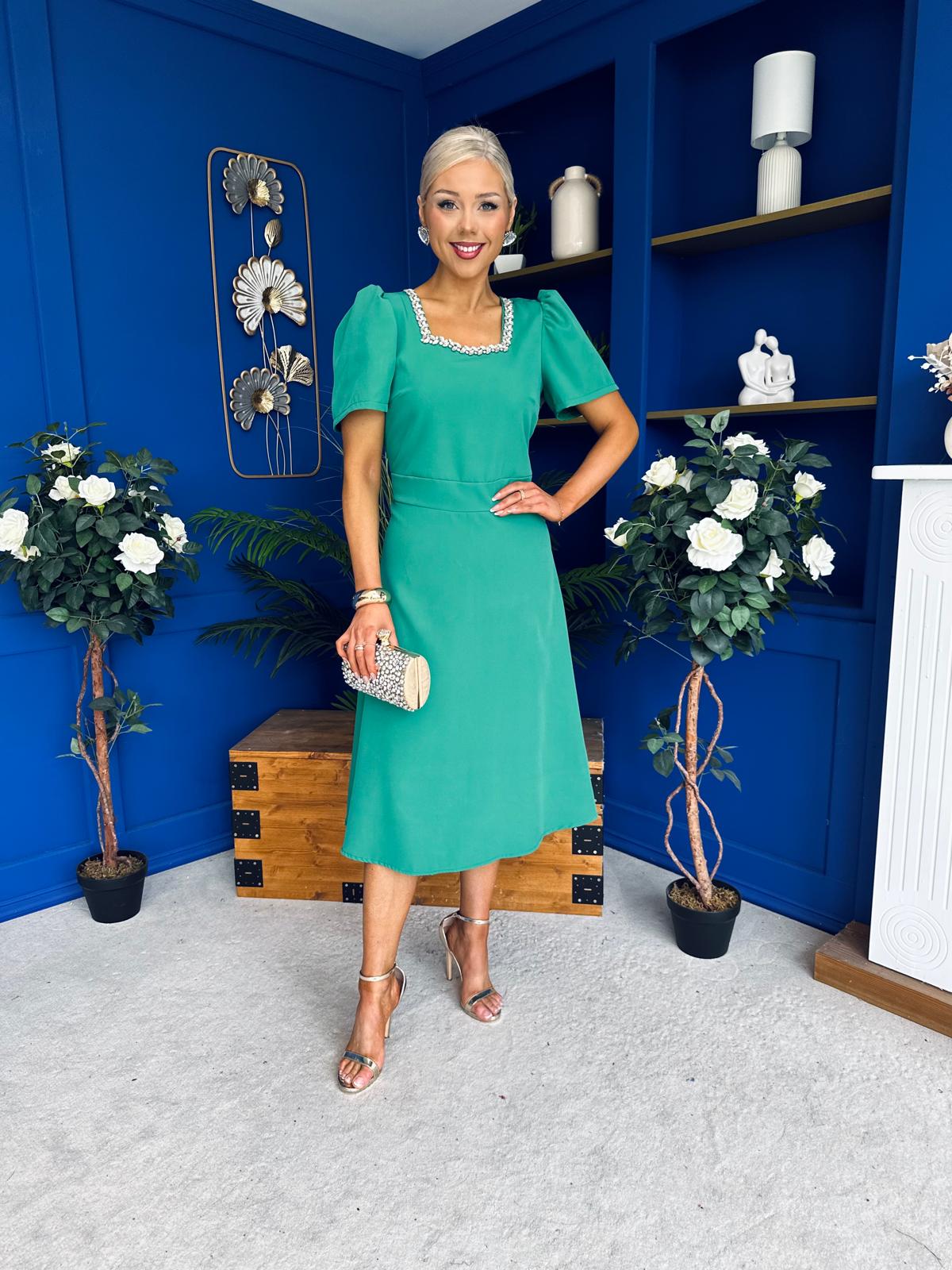 Florence Embellished Occasion Midi Dress Green