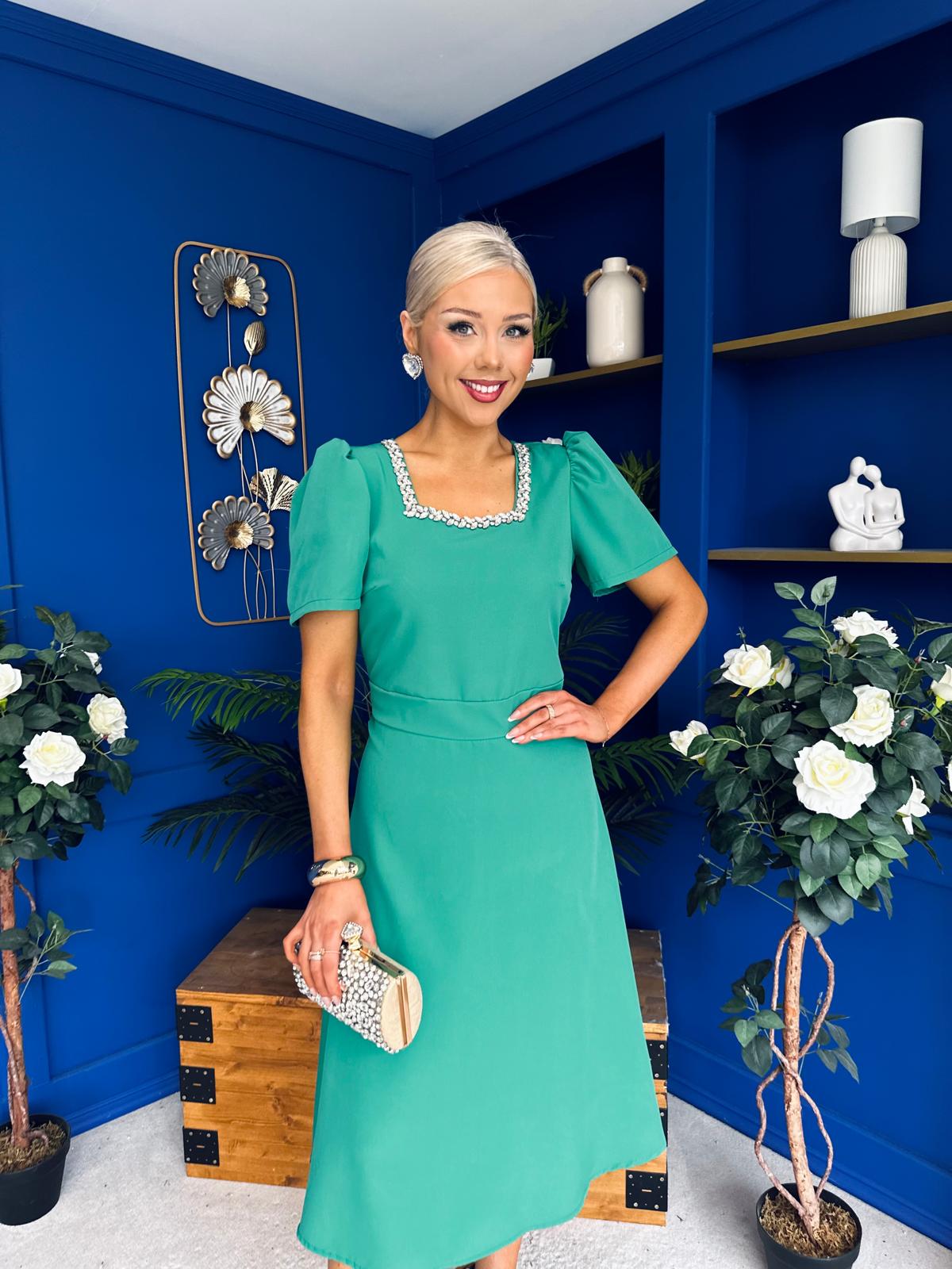 Florence Embellished Occasion Midi Dress Green