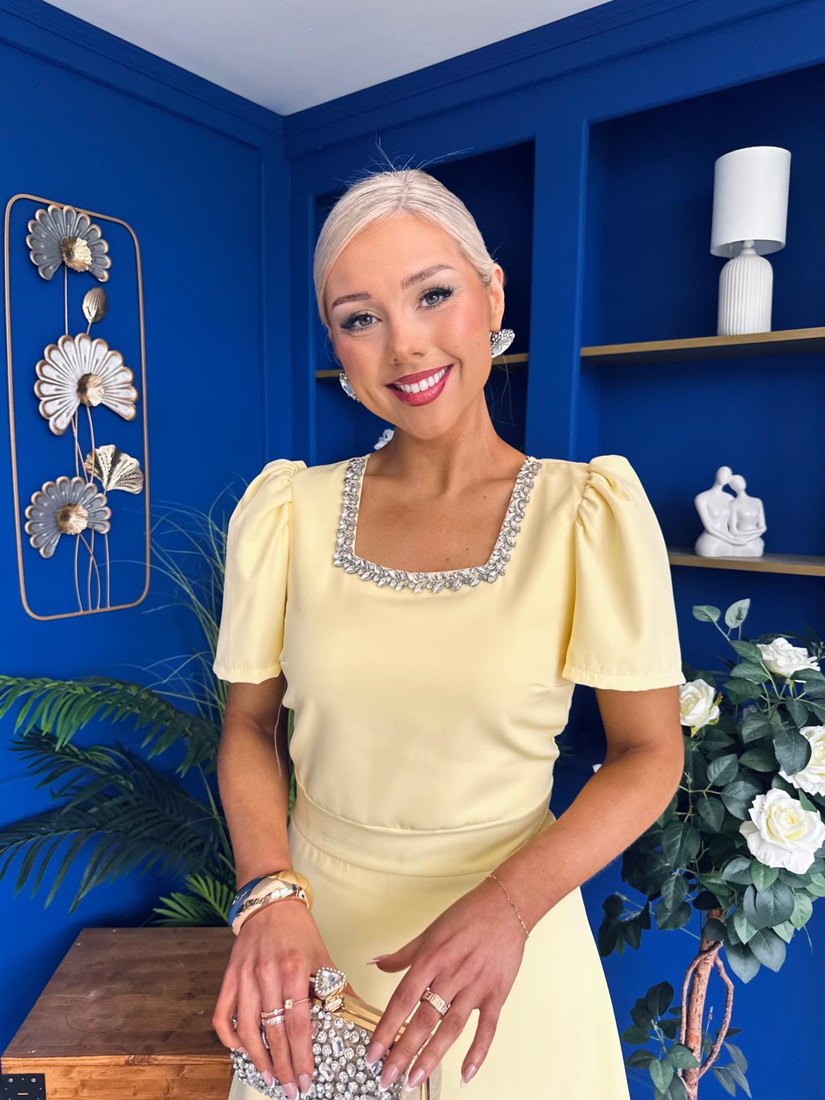 Florence Embellished Occasion Midi Dress Yellow