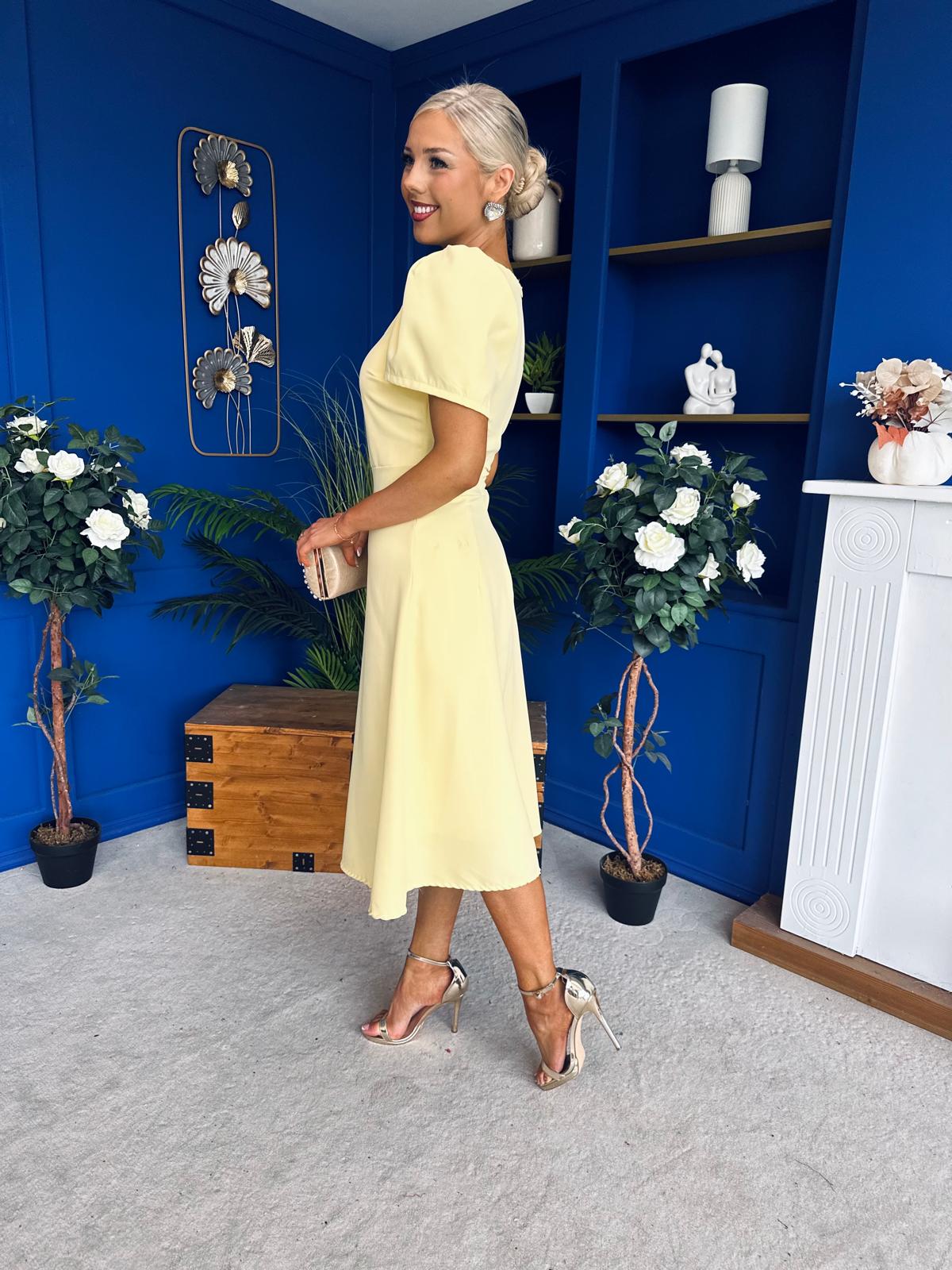 Florence Embellished Occasion Midi Dress Yellow