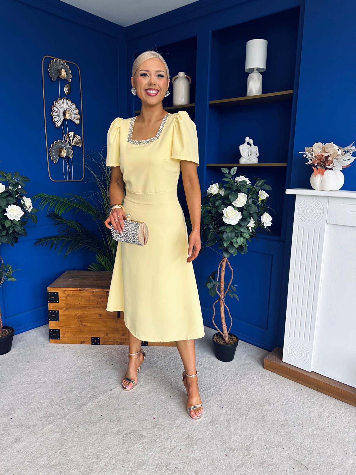 Florence Embellished Occasion Midi Dress Yellow