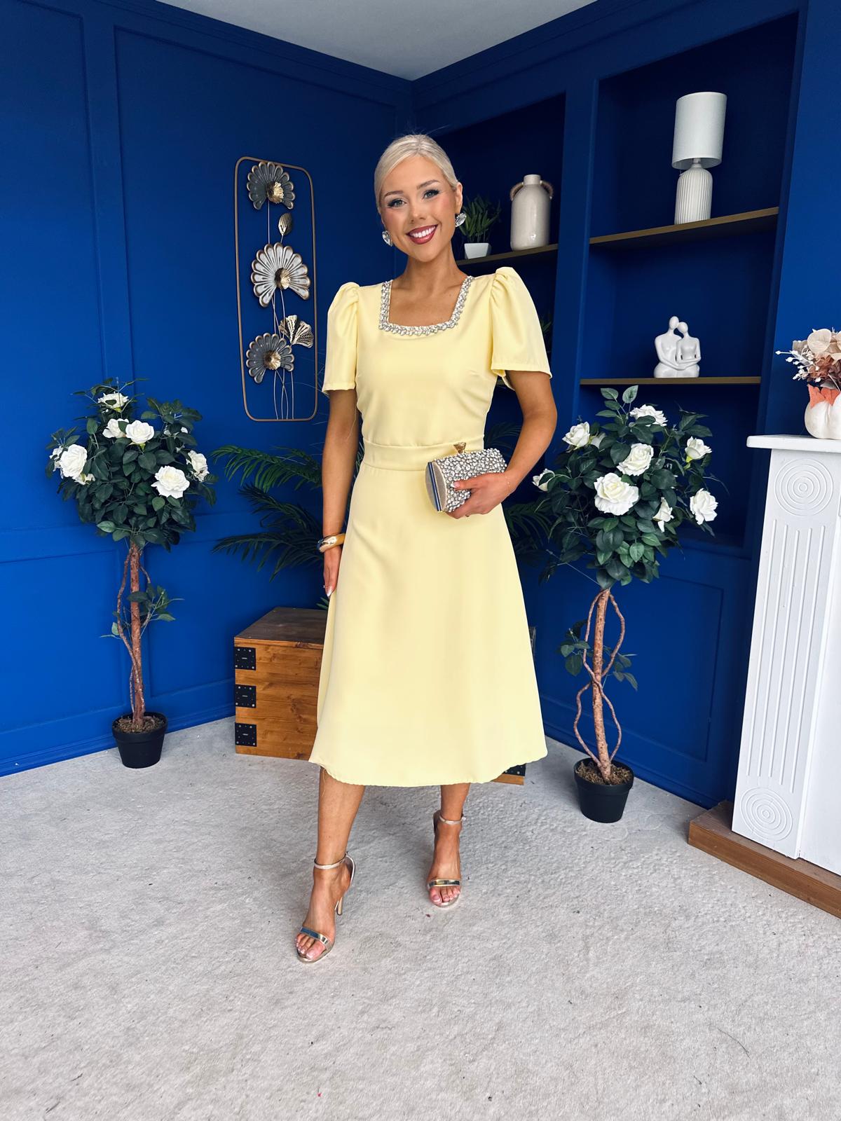 Florence Embellished Occasion Midi Dress Yellow