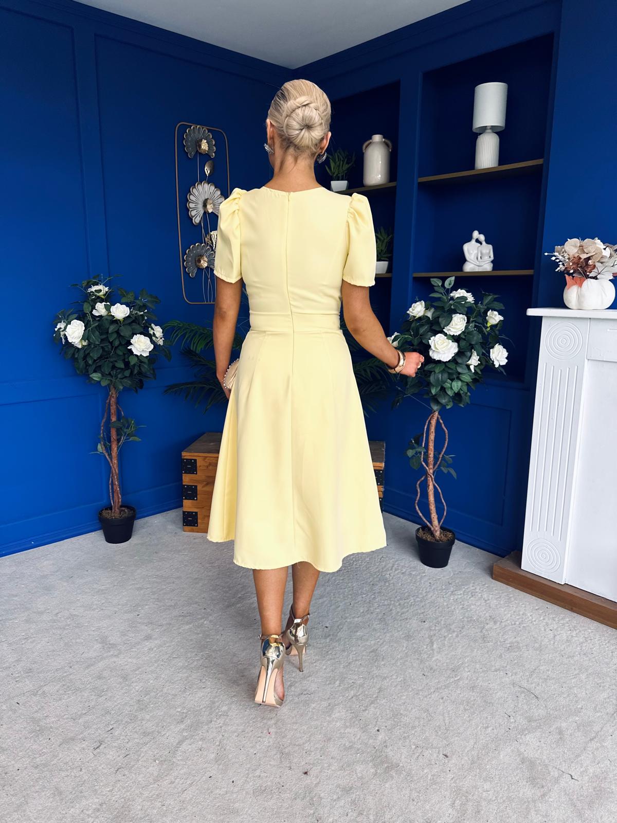 Florence Embellished Occasion Midi Dress Yellow