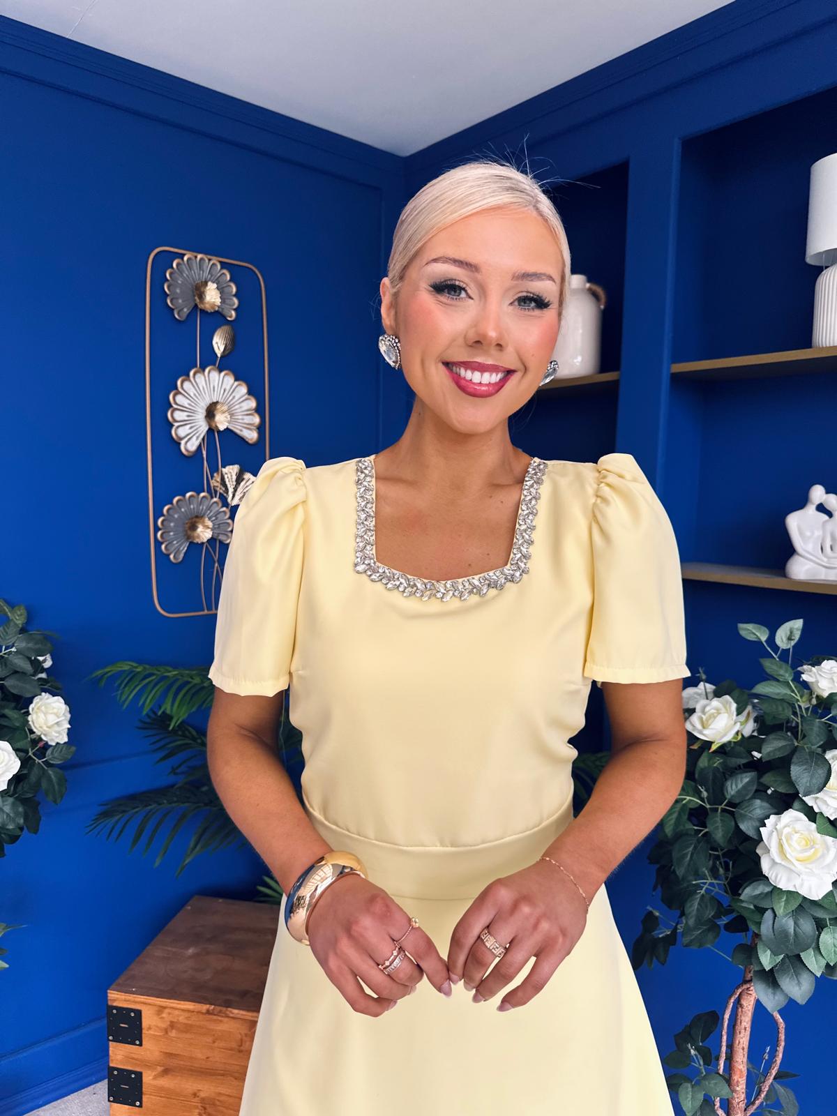 Florence Embellished Occasion Midi Dress Yellow