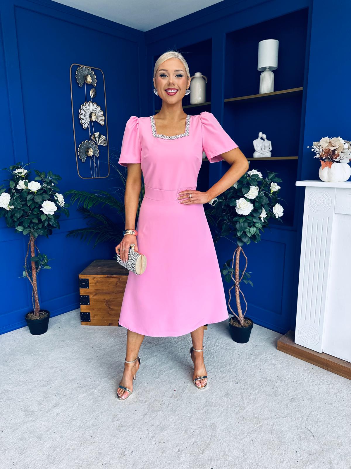 Florence Embellished Occasion Midi Dress Pwr Pink