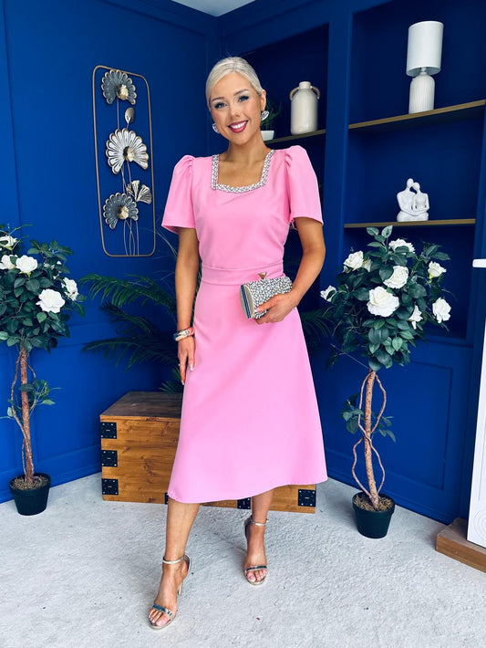Florence Embellished Occasion Midi Dress Pwr Pink