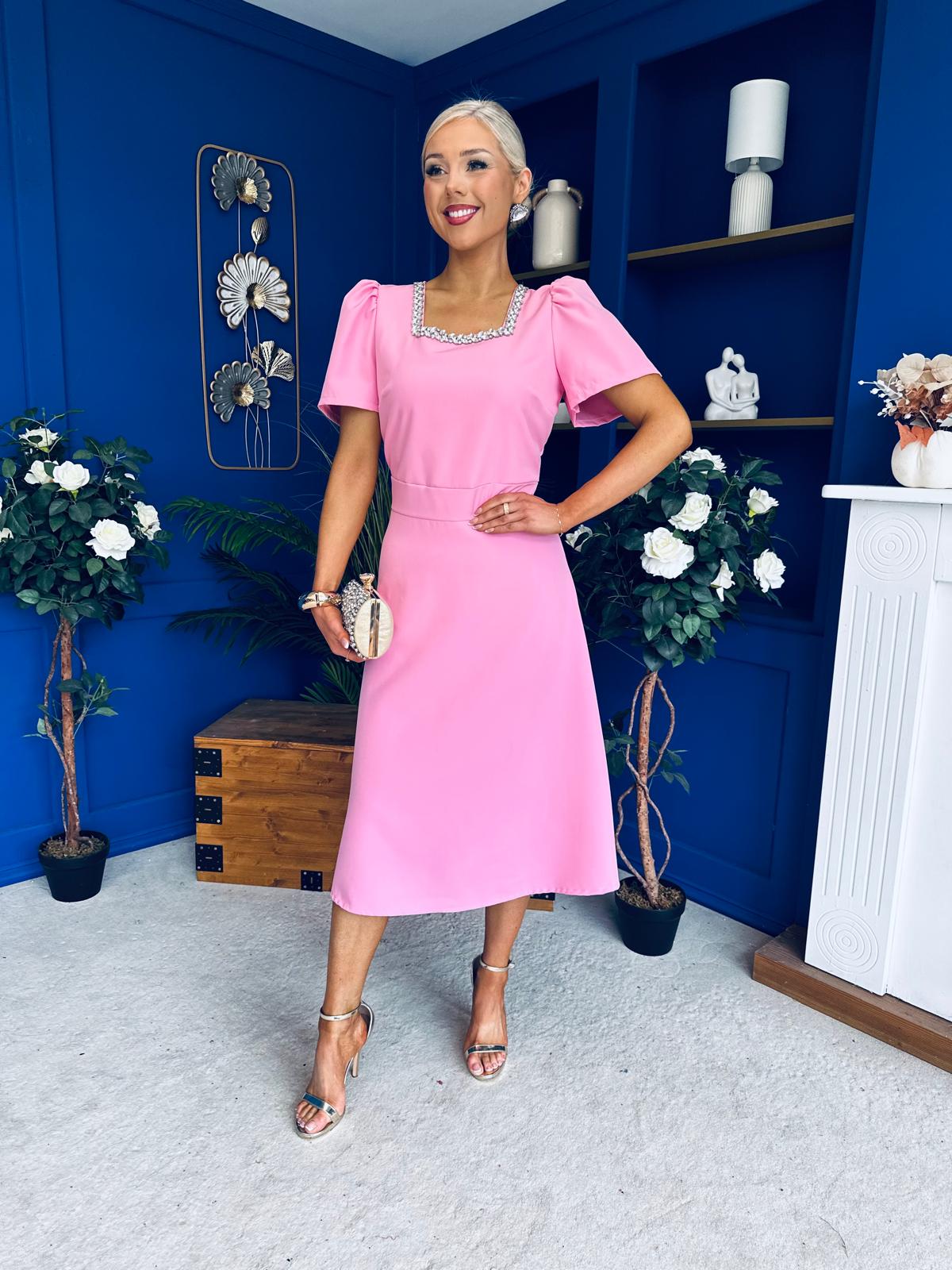 Florence Embellished Occasion Midi Dress Pwr Pink