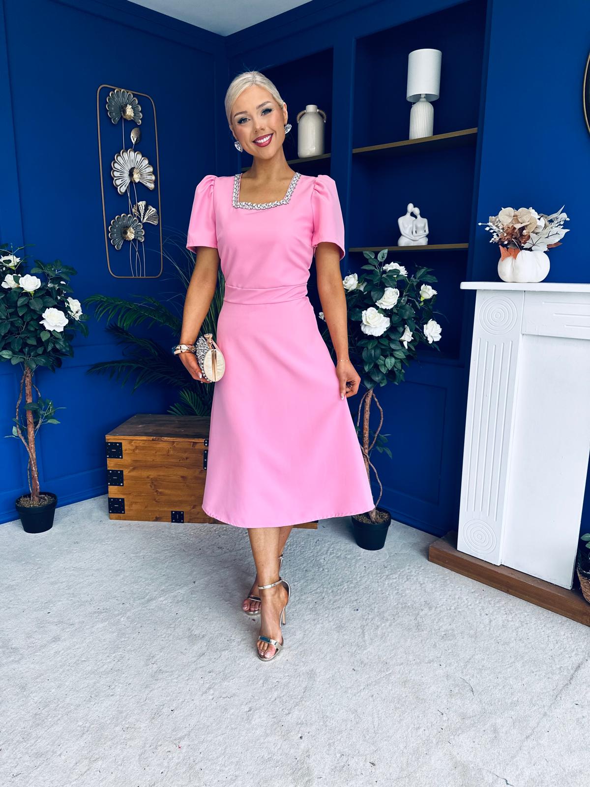 Florence Embellished Occasion Midi Dress Pwr Pink