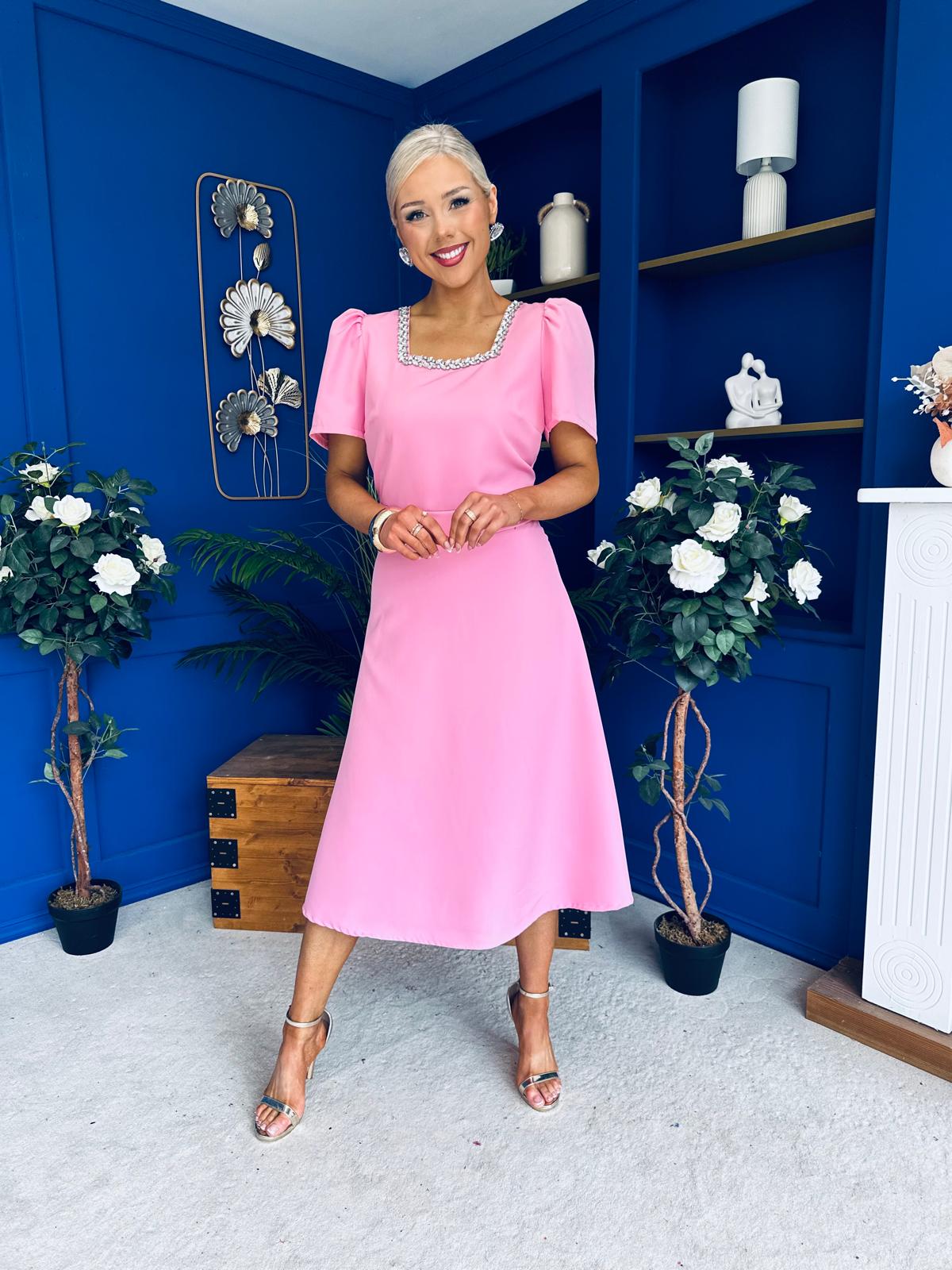 Florence Embellished Occasion Midi Dress Pwr Pink