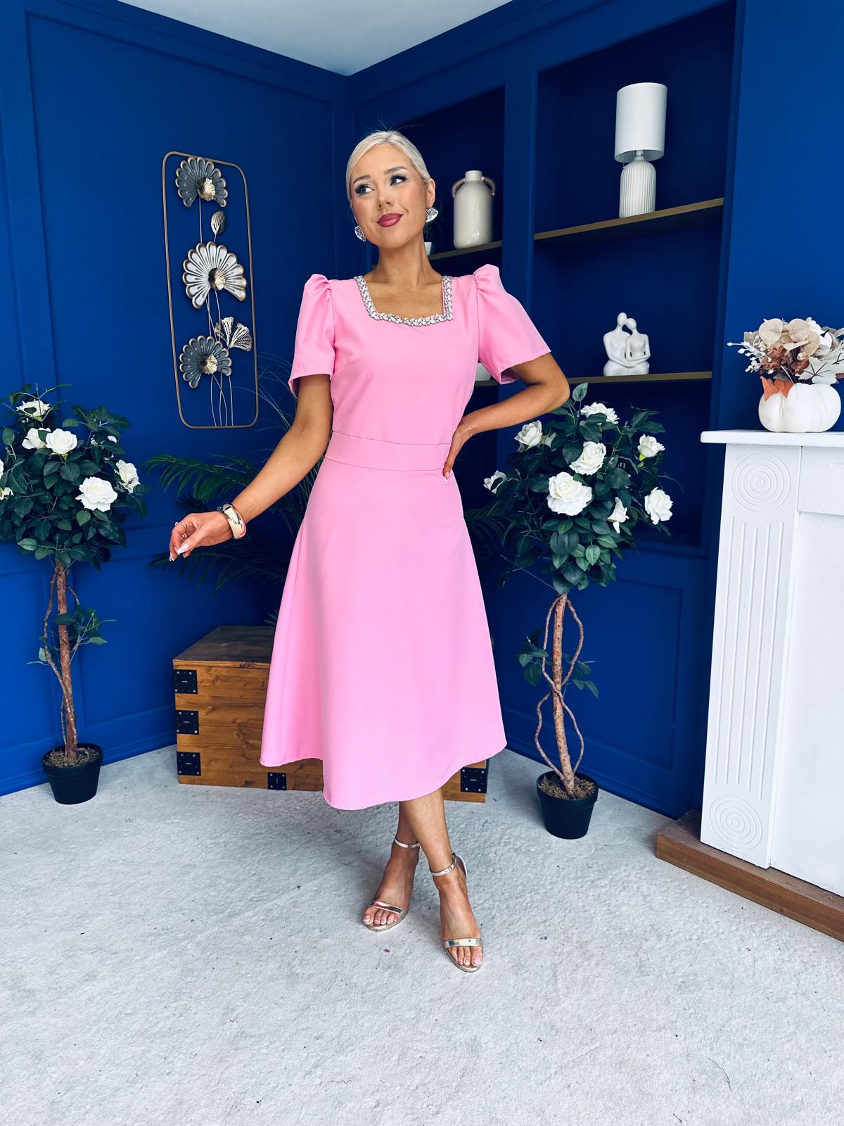 Florence Embellished Occasion Midi Dress Pwr Pink