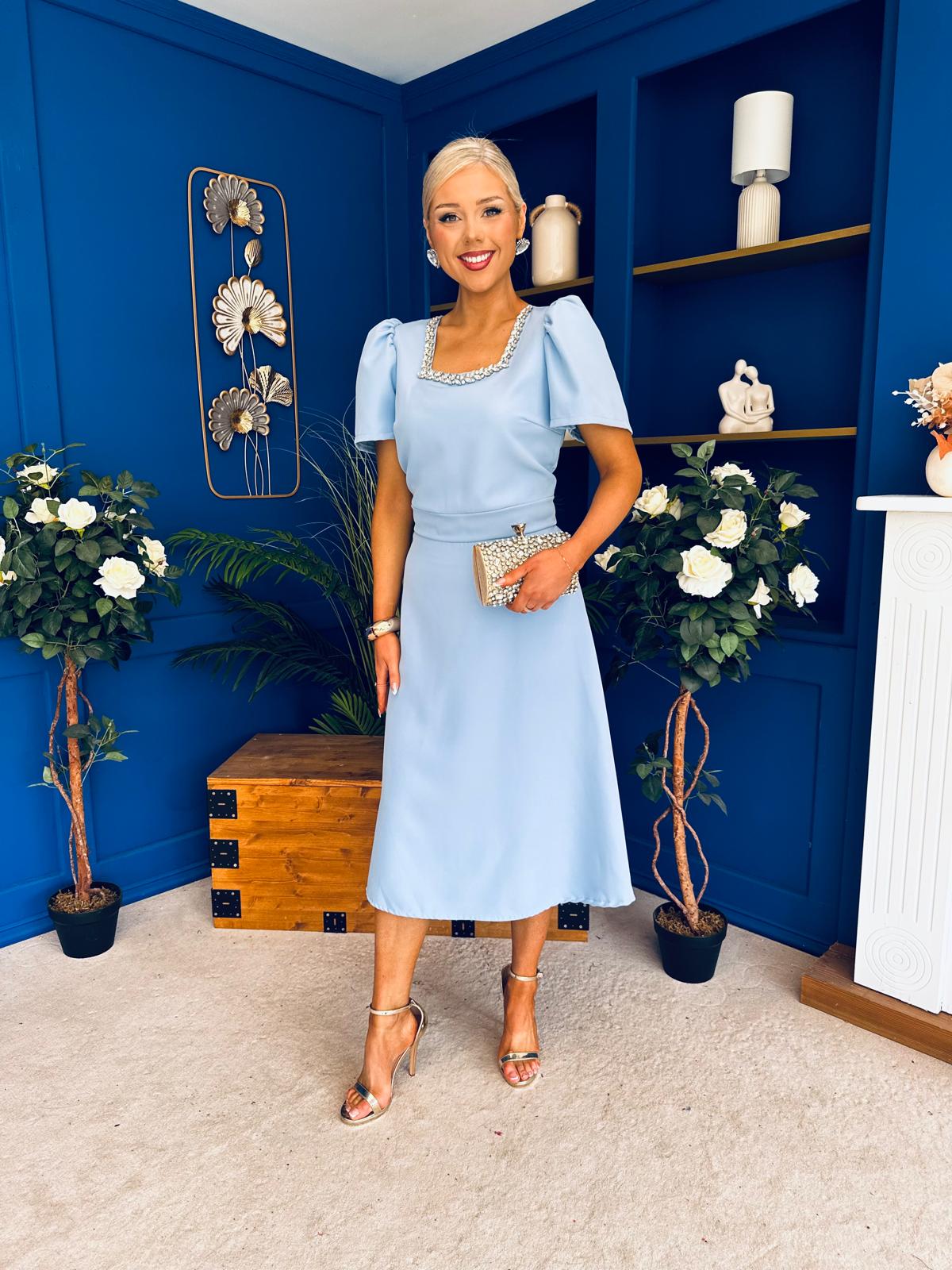 Florence Embellished Occasion Midi Dress Pwr Blue