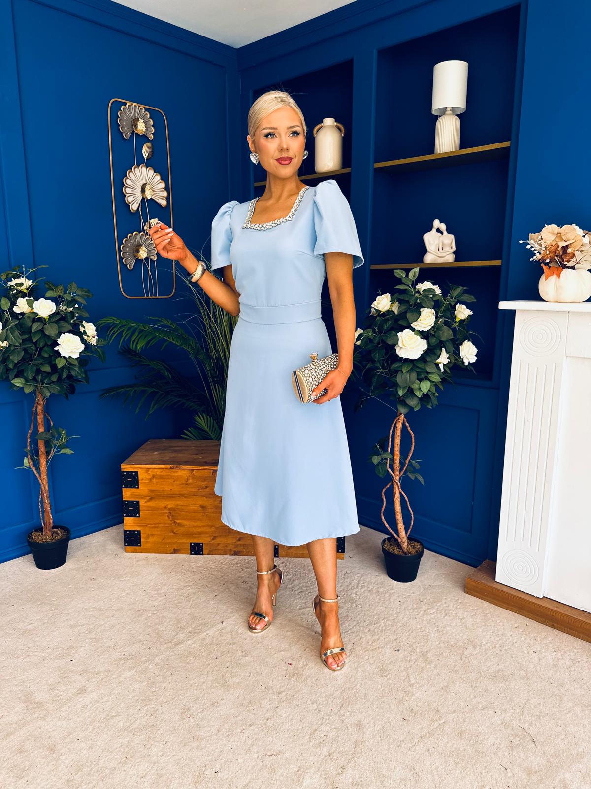 Florence Embellished Occasion Midi Dress Pwr Blue