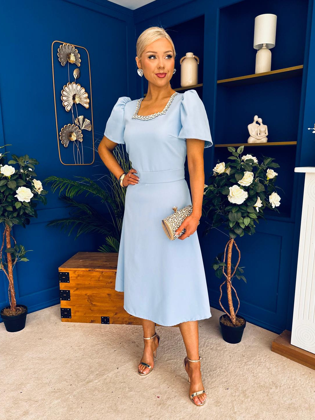 Florence Embellished Occasion Midi Dress Pwr Blue