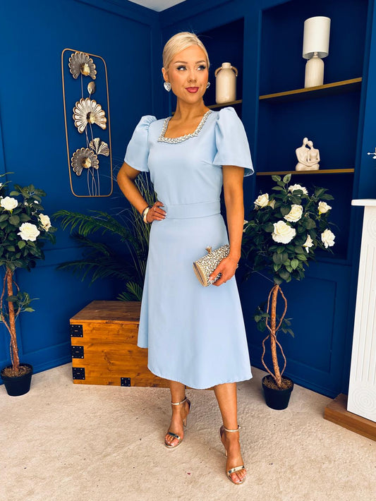 Florence Embellished Occasion Midi Dress Pwr Blue