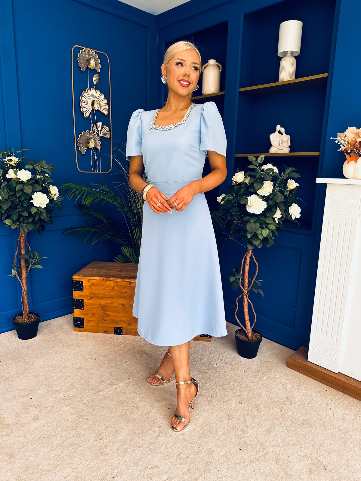 Florence Embellished Occasion Midi Dress Pwr Blue