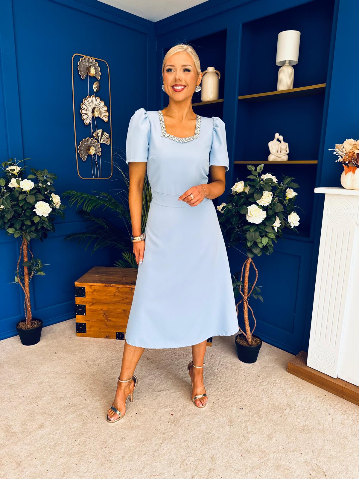 Florence Embellished Occasion Midi Dress Pwr Blue