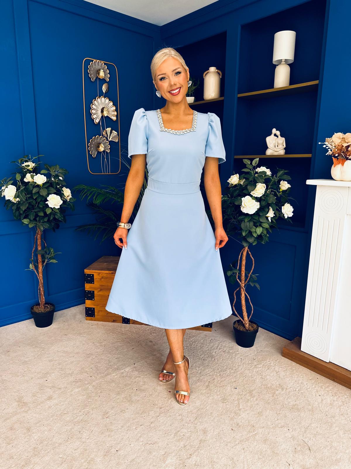Florence Embellished Occasion Midi Dress Pwr Blue
