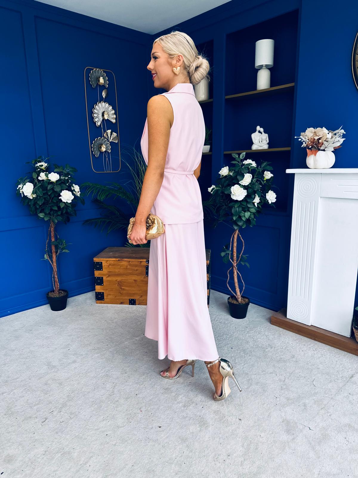 Elsie Detailed Waistcoat & Skirt Set Pink