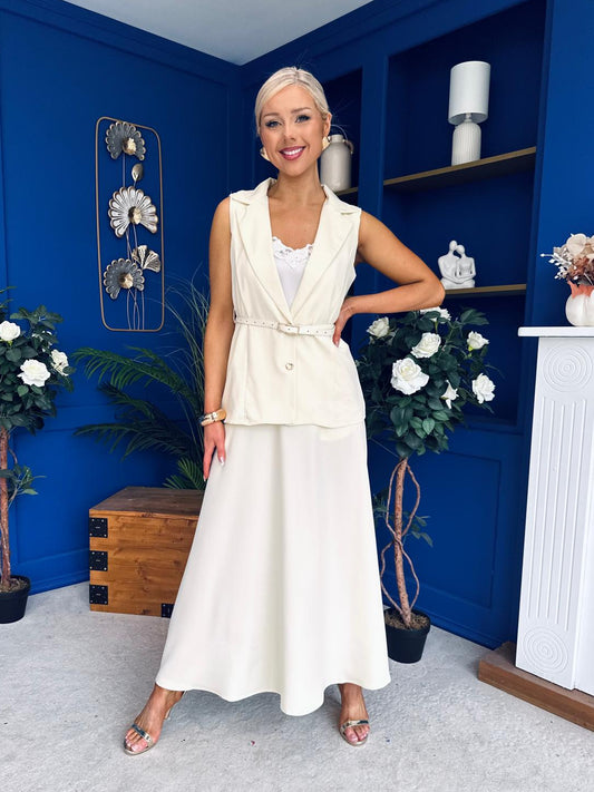 Elsie Detailed Waistcoat & Skirt Set Yellow