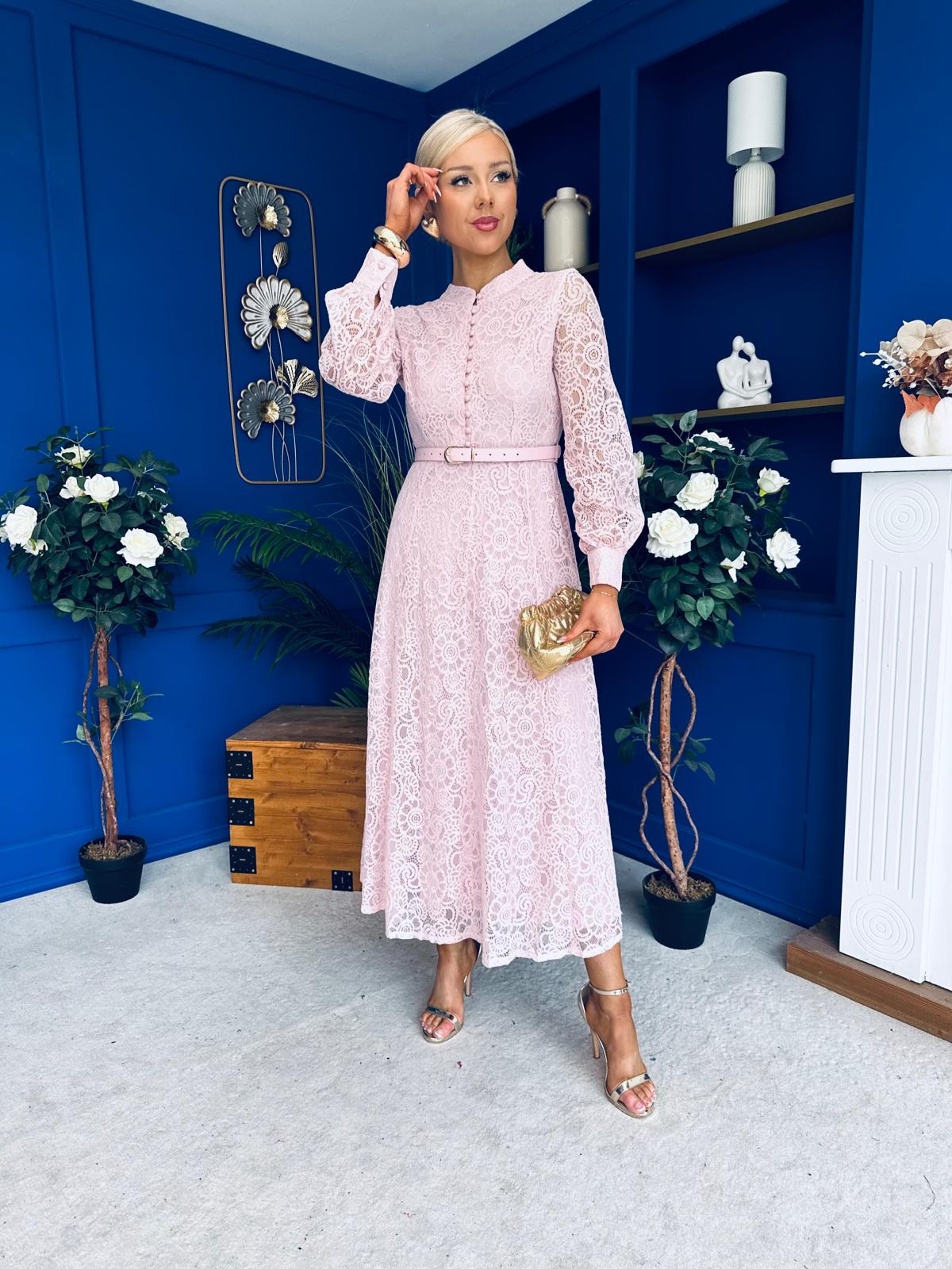 Sheila Lace Detail Occasion Dress Blush