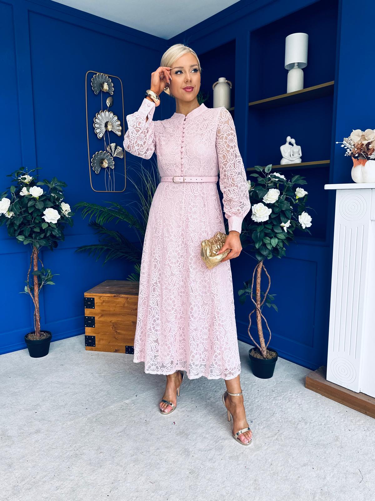 Sheila Lace Detail Occasion Dress Blush