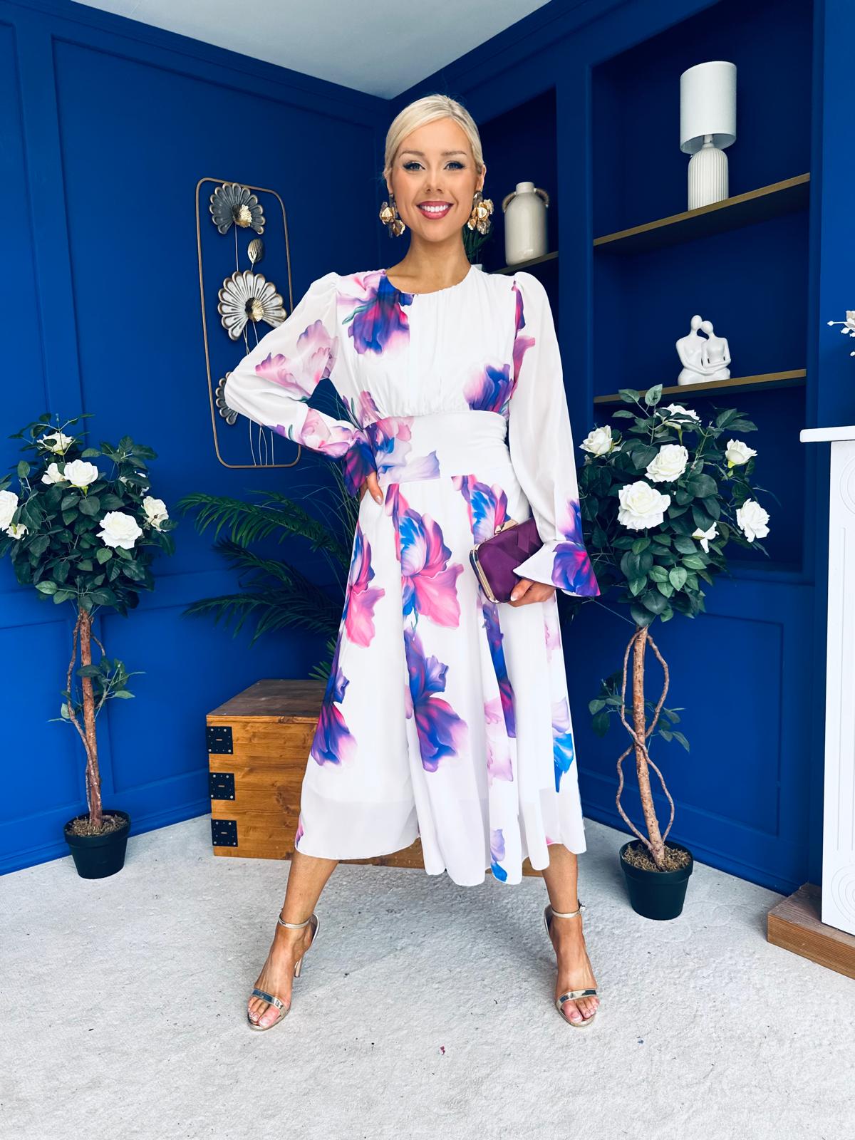 Kaylinn Banded Midi Dress Floral Purple