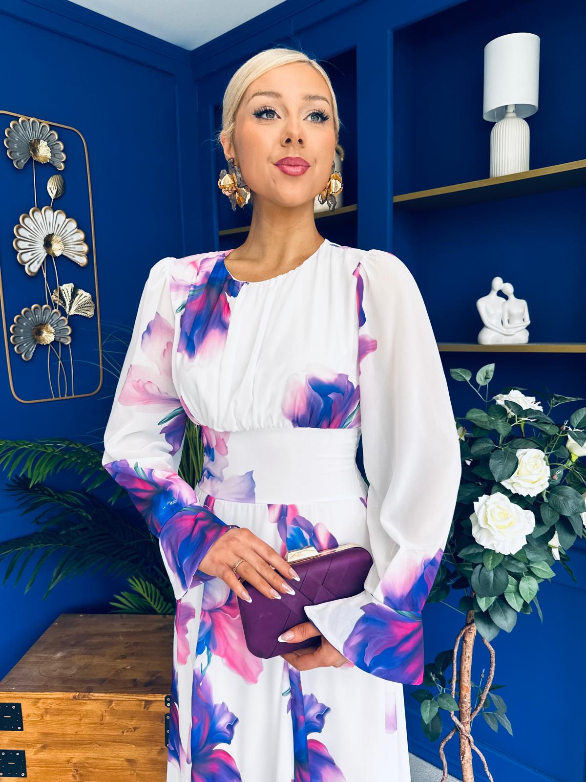 Kaylinn Banded Midi Dress Floral Purple