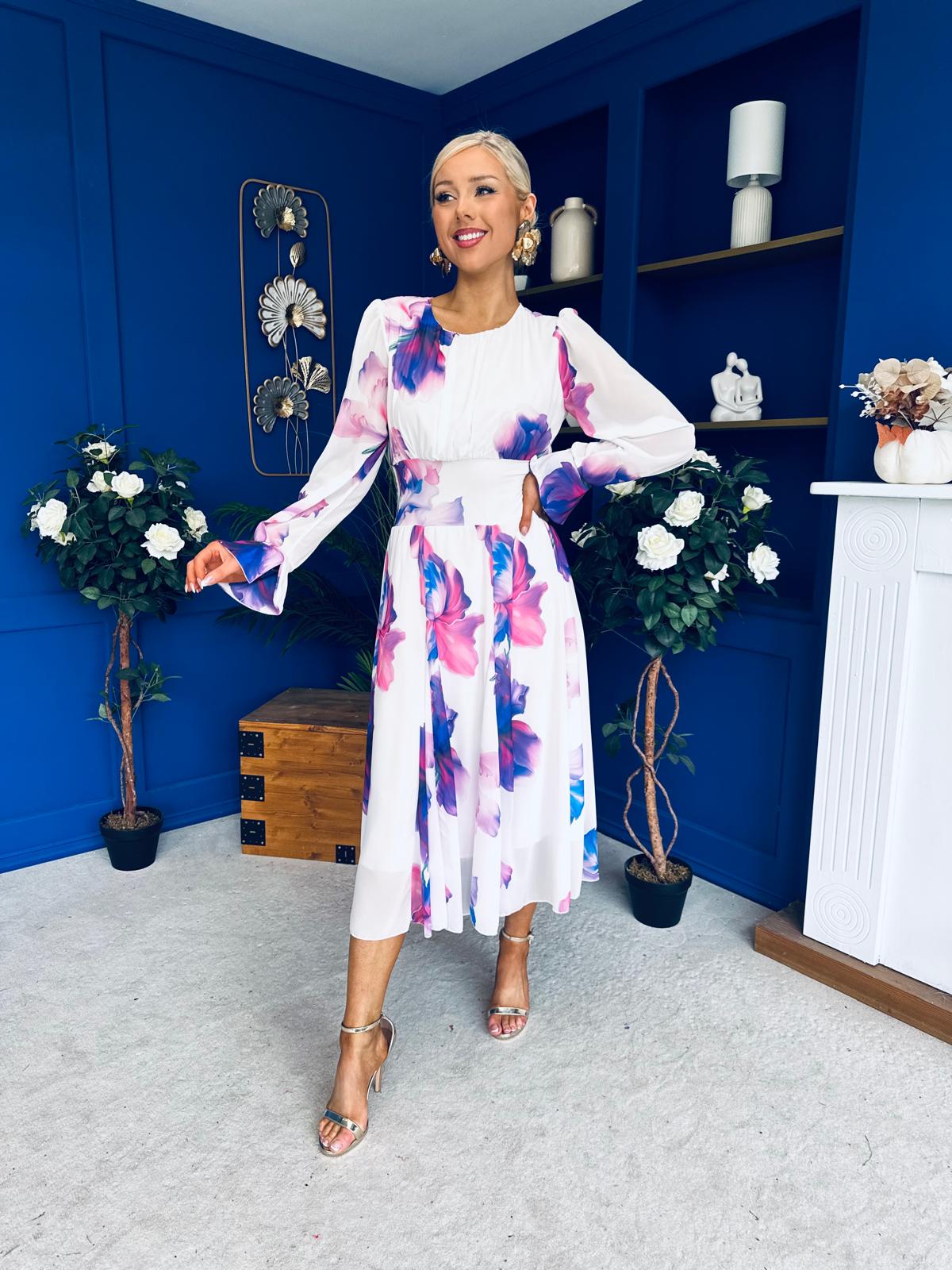 Kaylinn Banded Midi Dress Floral Purple