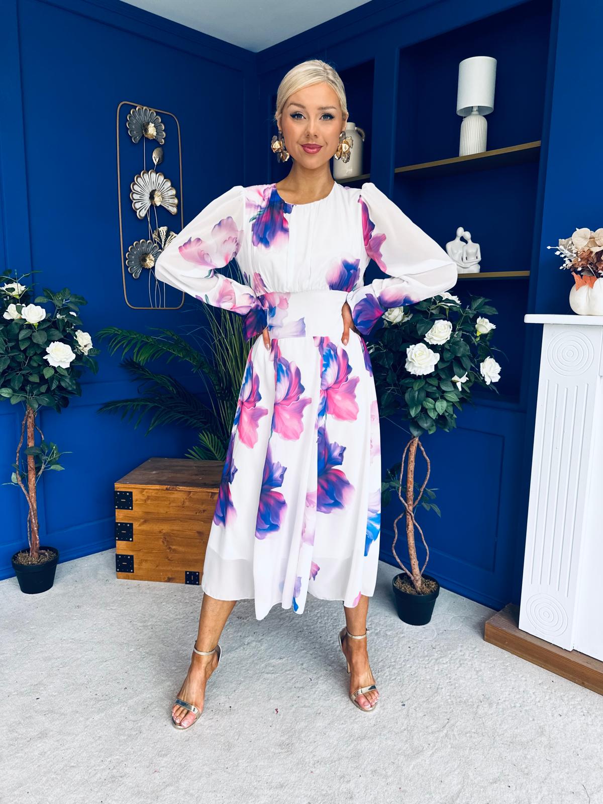 Kaylinn Banded Midi Dress Floral Purple