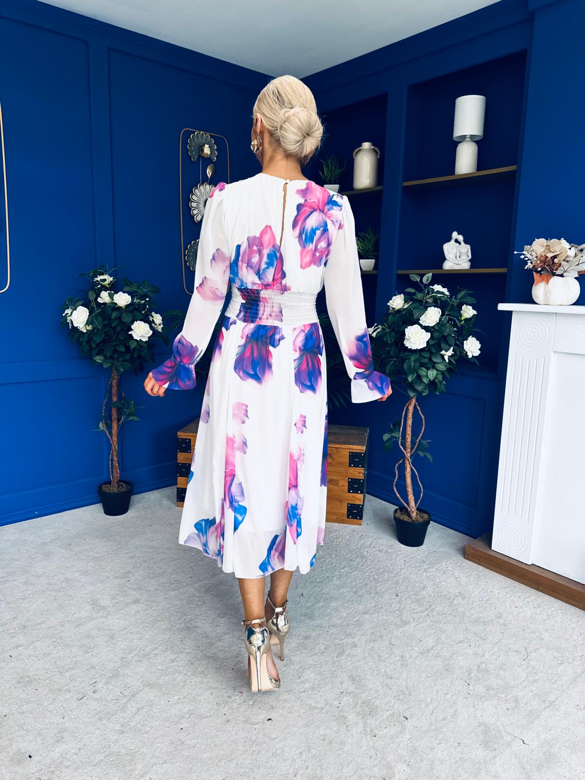 Kaylinn Banded Midi Dress Floral Purple
