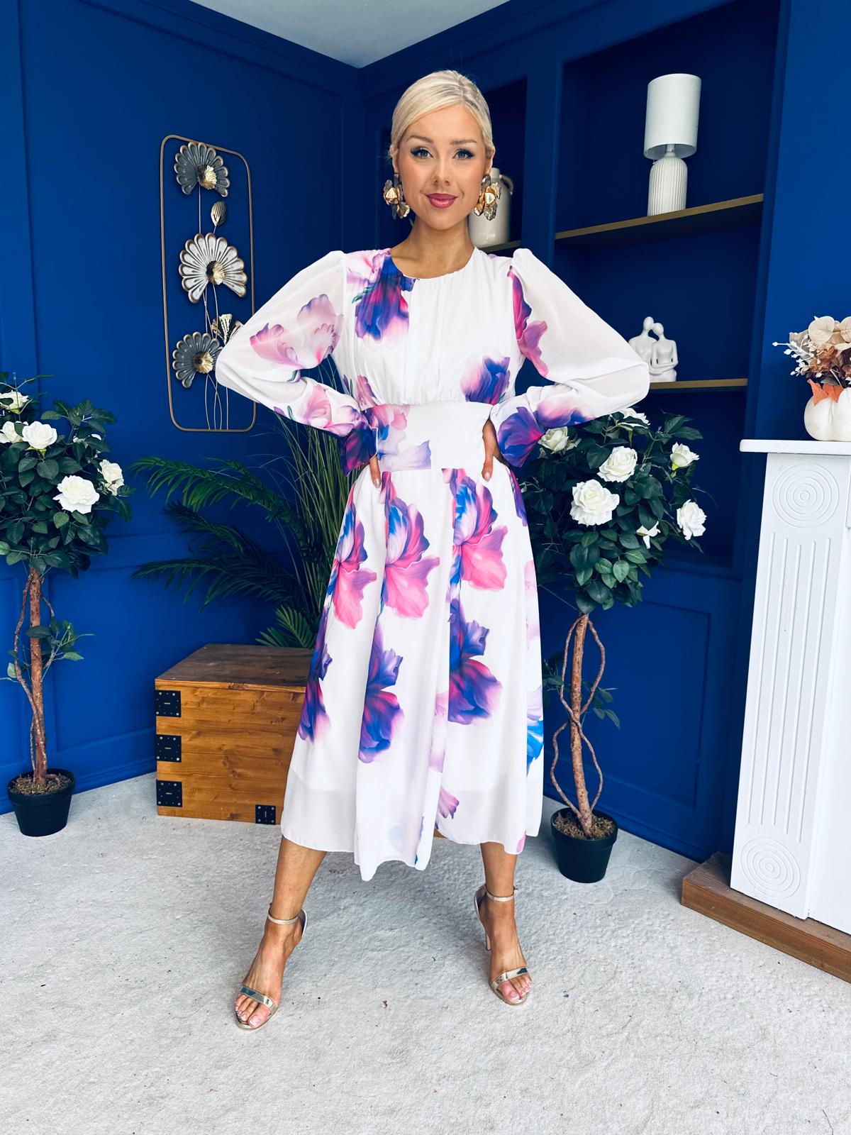 Kaylinn Banded Midi Dress Floral Purple