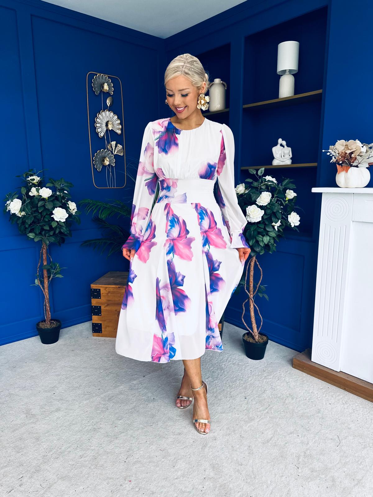 Kaylinn Banded Midi Dress Floral Purple