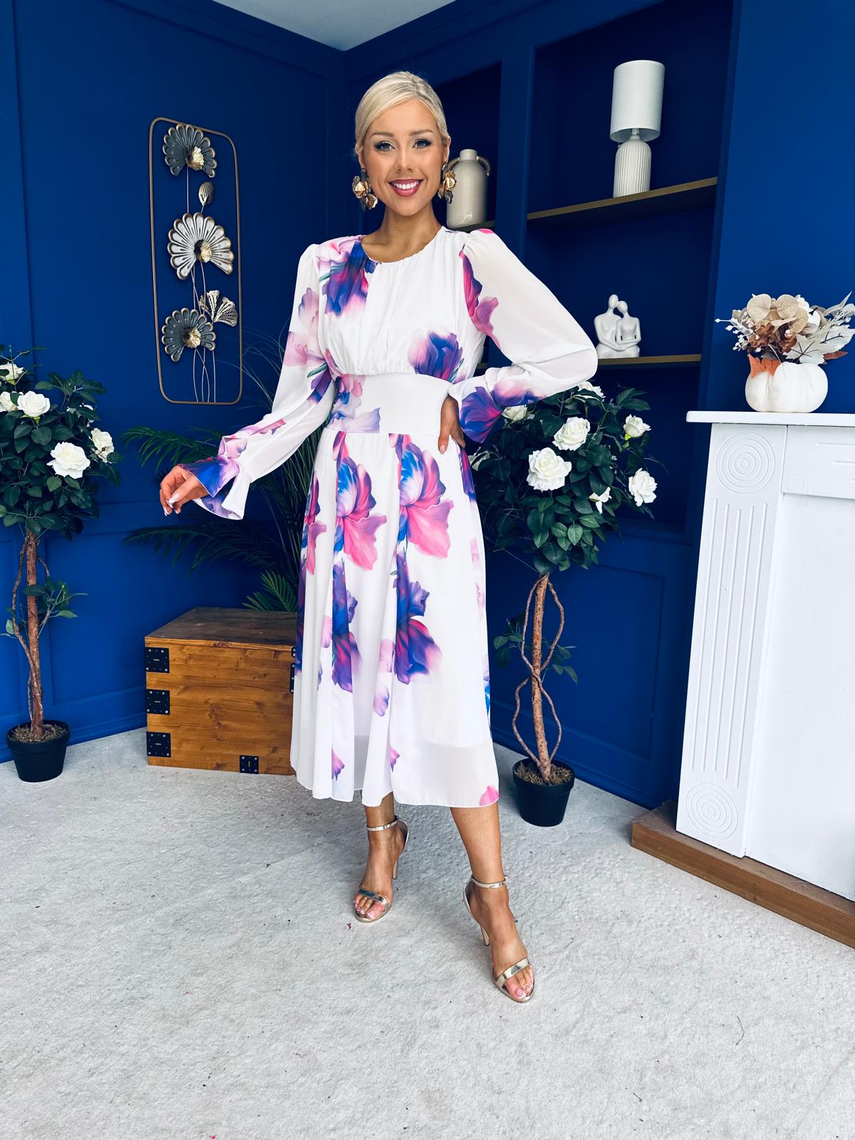Kaylinn Banded Midi Dress Floral Purple