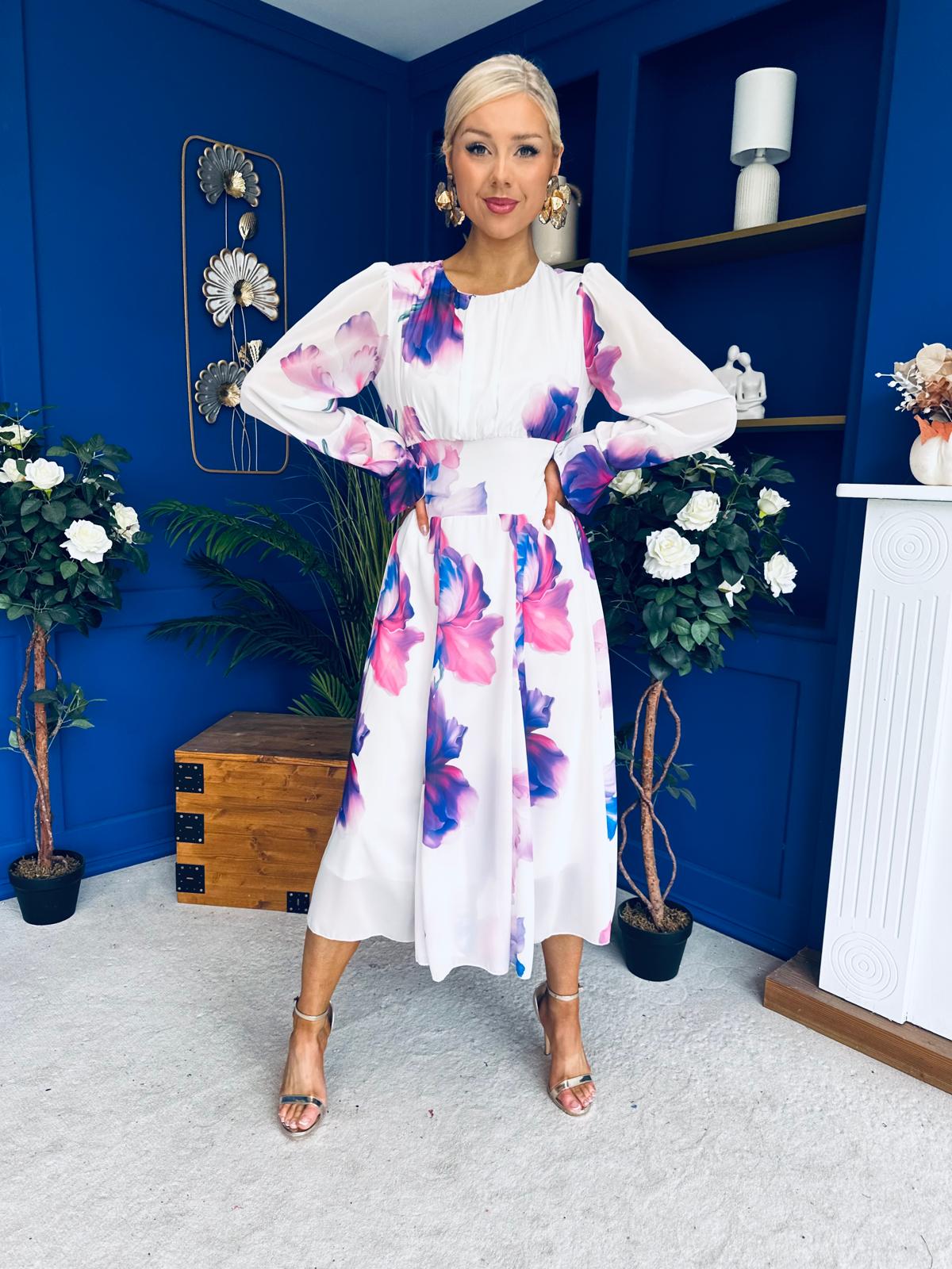 Kaylinn Banded Midi Dress Floral Purple