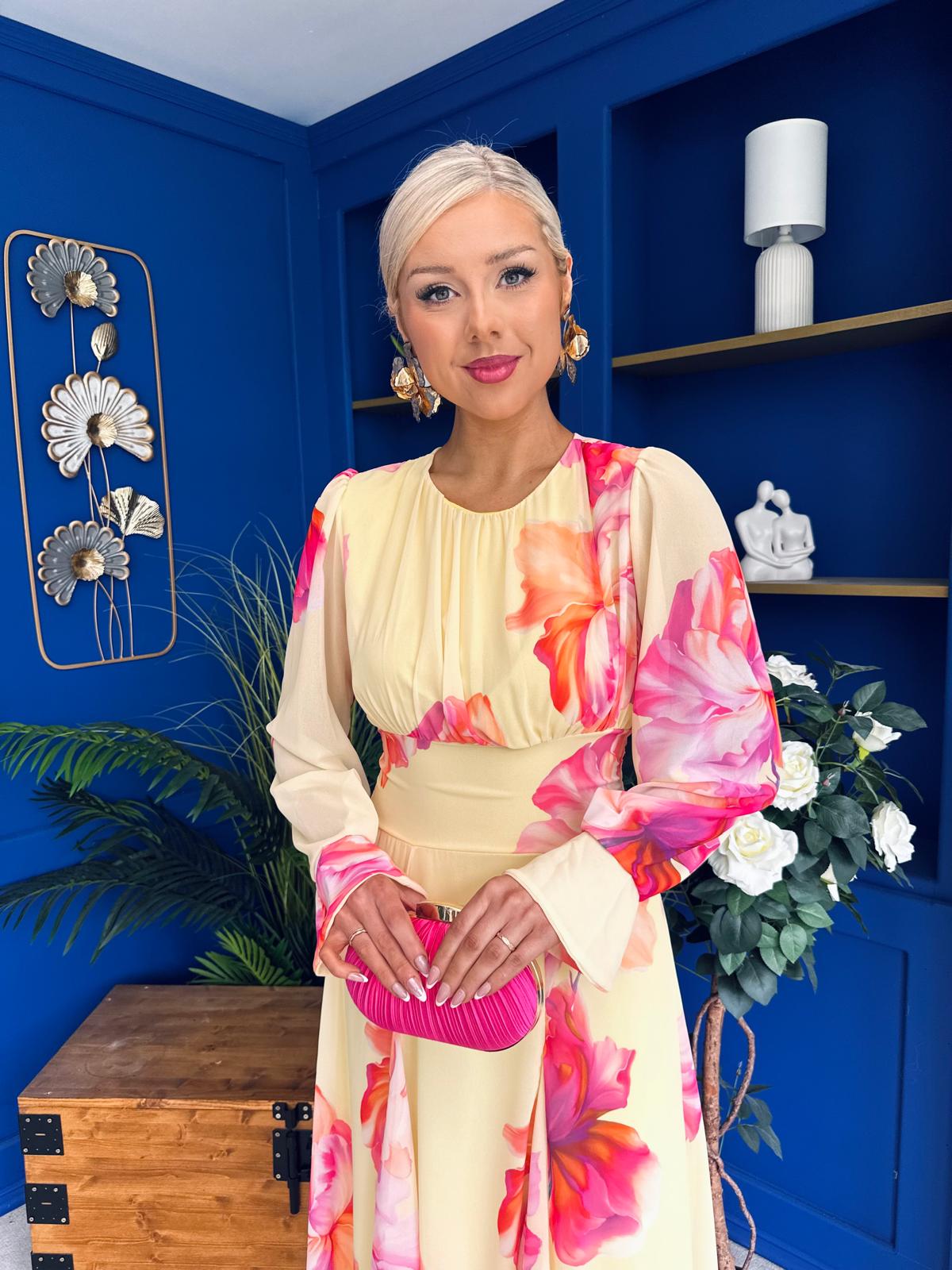 Kaylinn Banded Midi Dress Floral Yellow