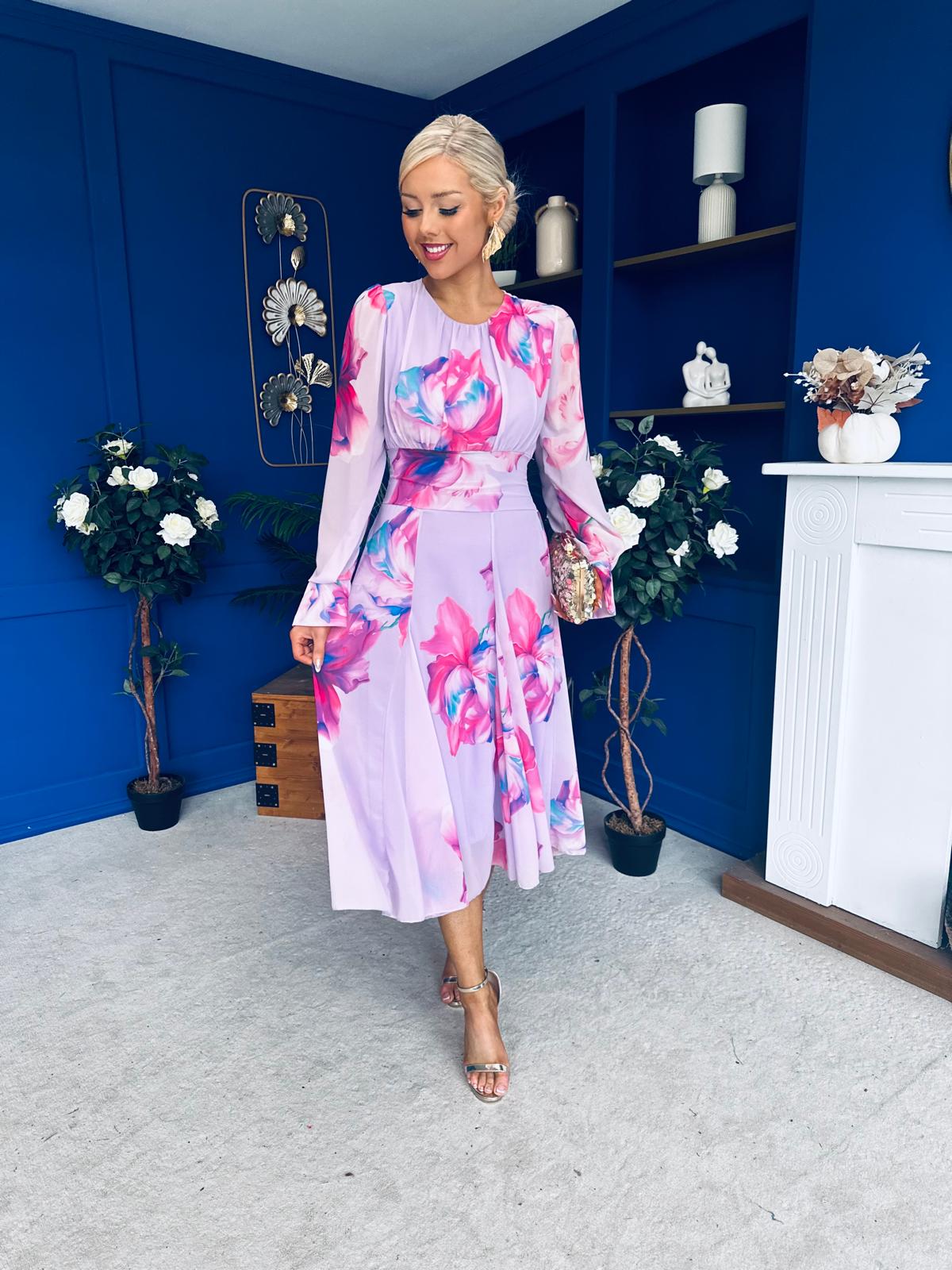 Kaylinn Banded Midi Dress Floral Lavender