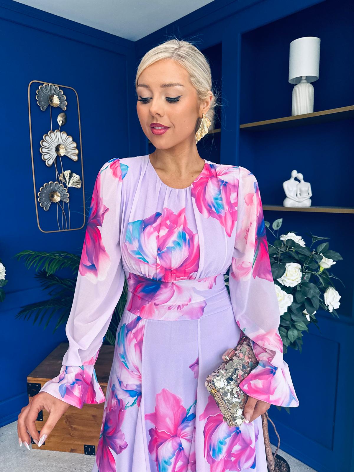 Kaylinn Banded Midi Dress Floral Lavender