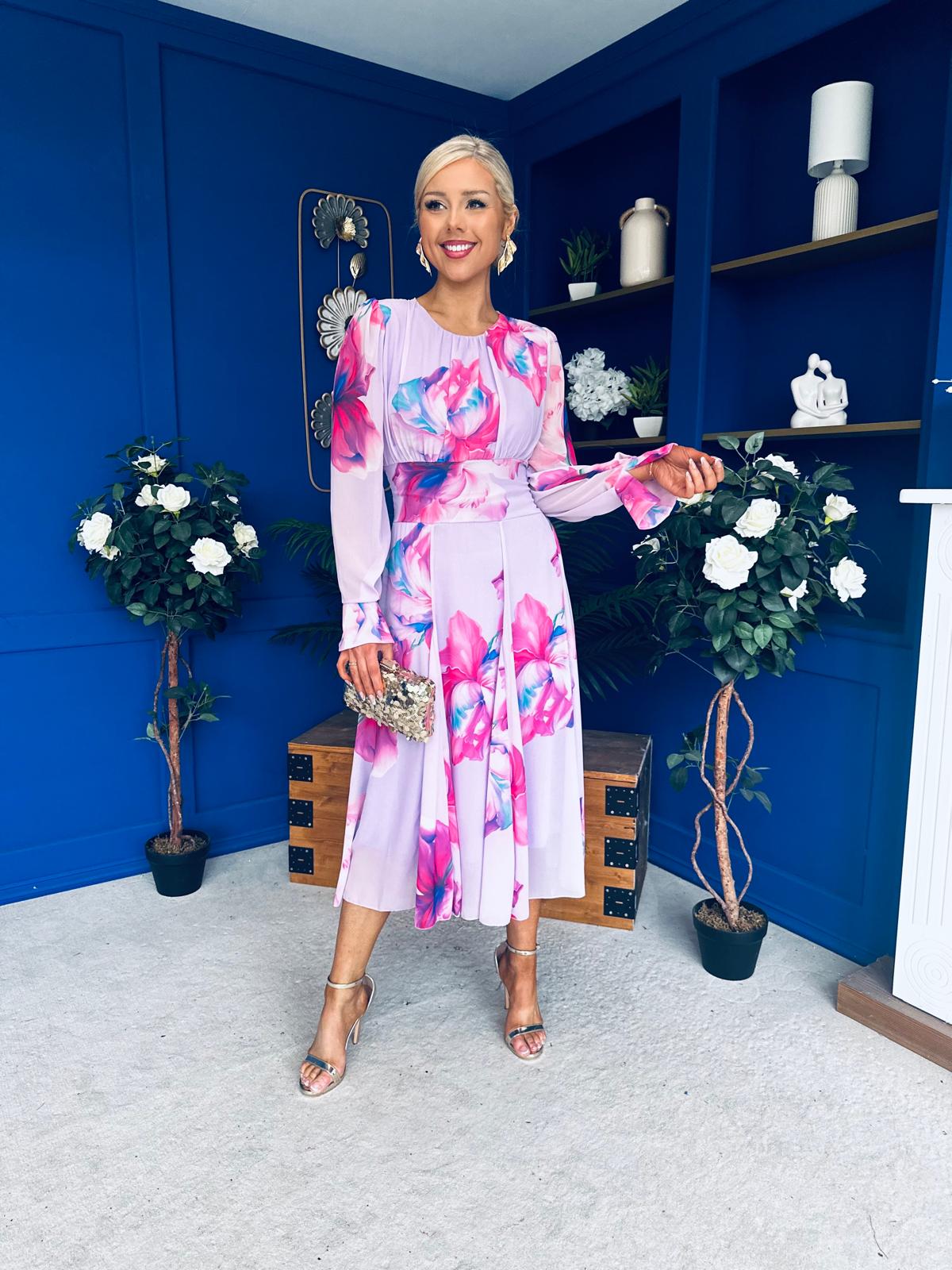 Kaylinn Banded Midi Dress Floral Lavender