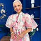 Fabia Puff Sleeve Lace Shirt Dress Cream Rose
