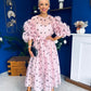 Ethna Frill Sleeve Occasion Dress Polka Pink
