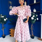 Ethna Frill Sleeve Occasion Dress Polka Pink