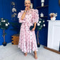 Ethna Frill Sleeve Occasion Dress Polka Pink