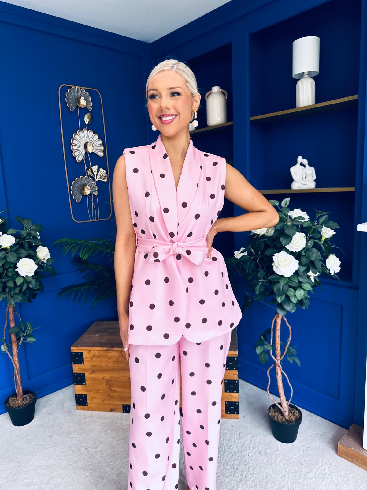 Phoebe Waistcoat & Trouser Set Polka Pink