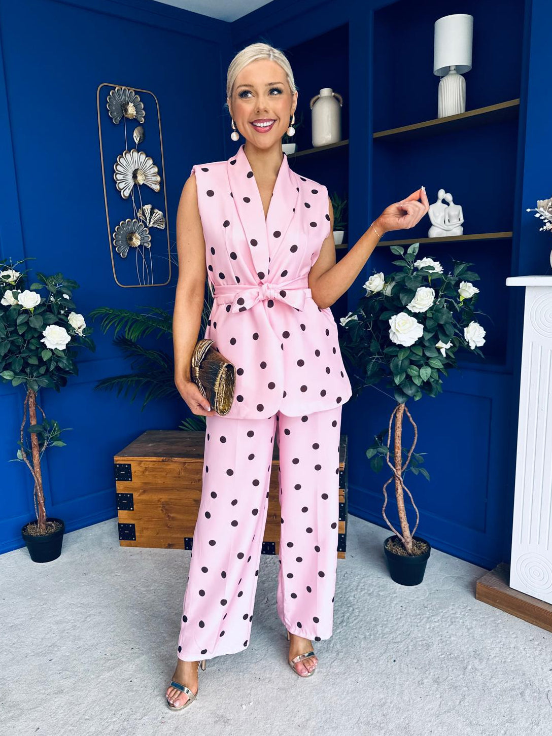 Phoebe Waistcoat & Trouser Set Polka Pink