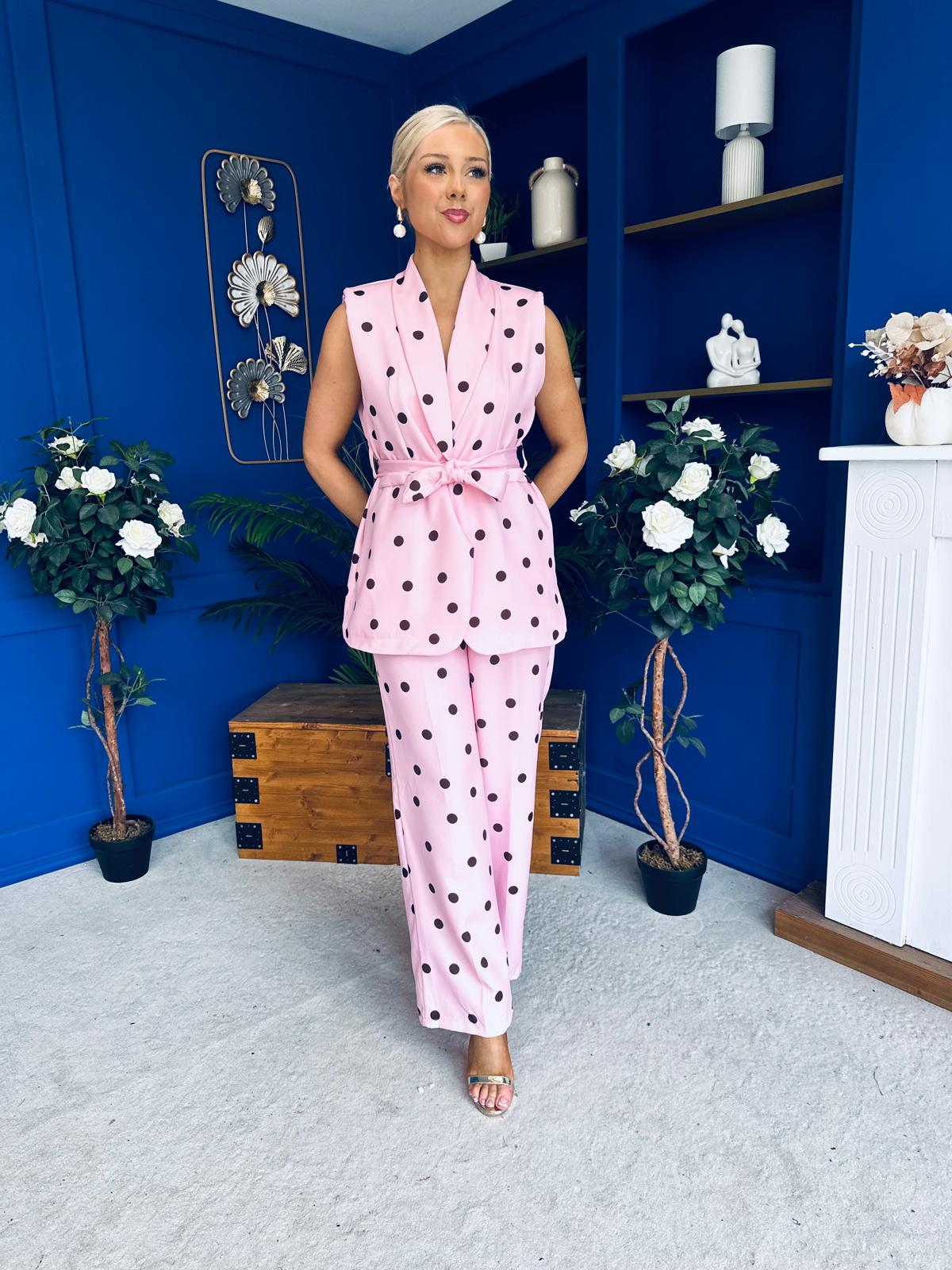Phoebe Waistcoat & Trouser Set Polka Pink