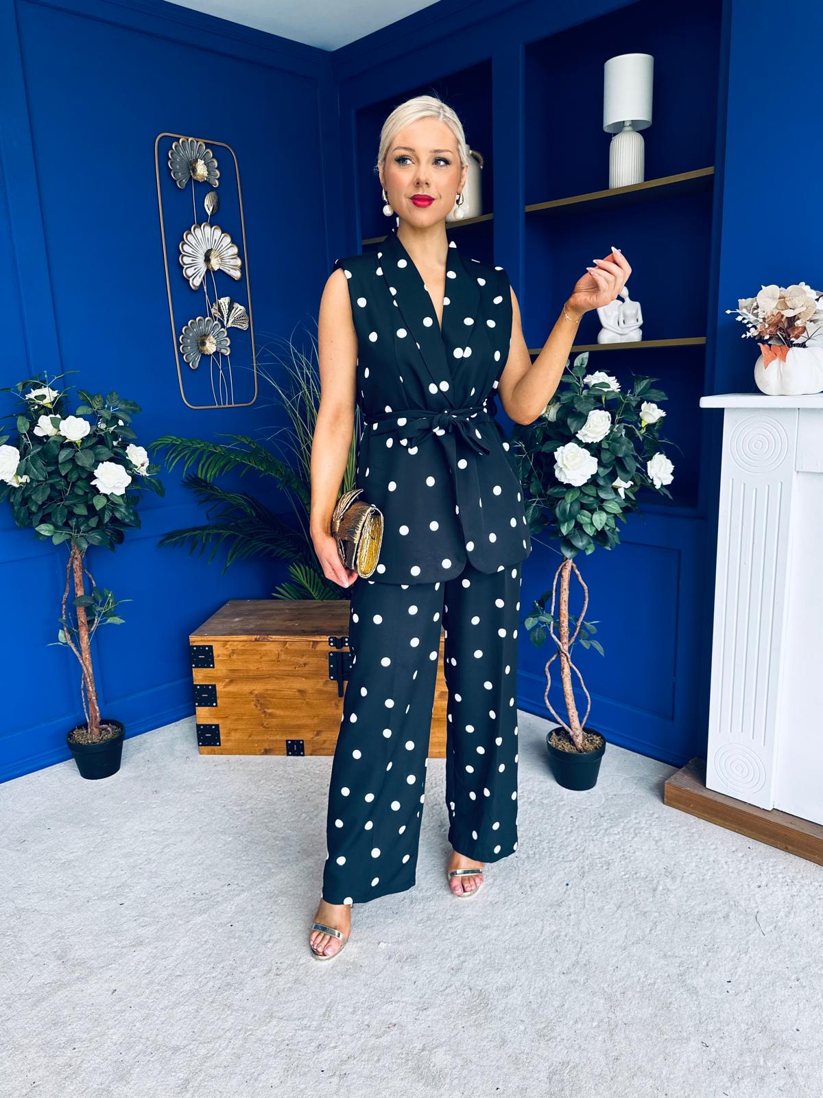 Phoebe Waistcoat & Trouser Set Polka Black