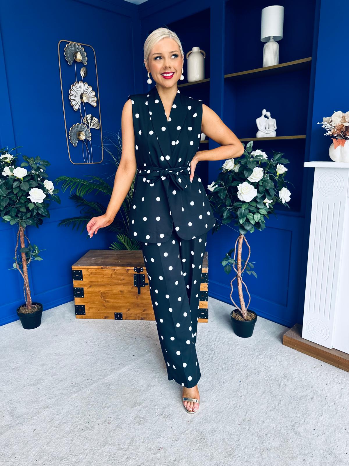 Phoebe Waistcoat & Trouser Set Polka Black